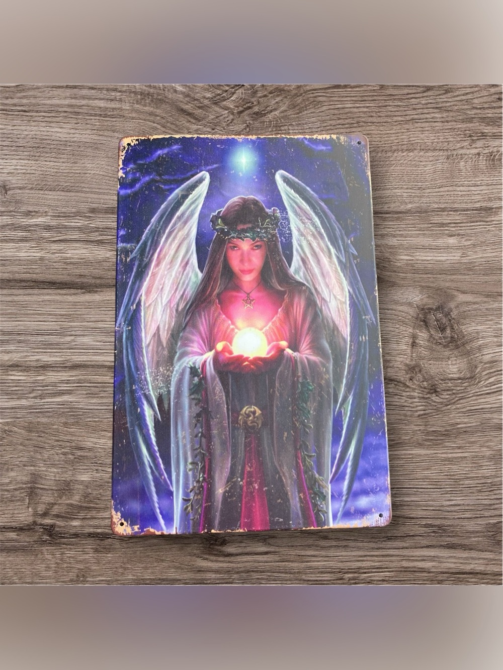 NEW Fantasy Angel With Glowing Orb Art Metal Tin Sign She Shed Man Cave Religion